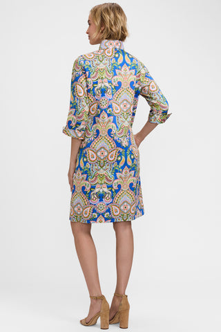 Back view of model wearing the Tammy Garden Paisley 3/4 Sleeve Dress