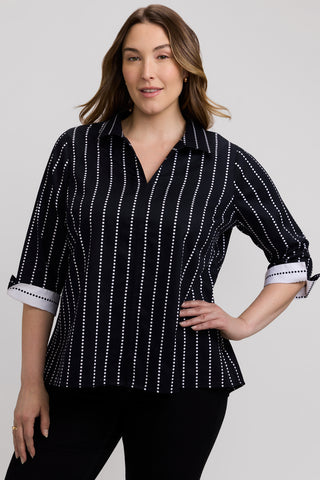 Agnes Plus Dotted Stripe 3/4 Sleeve Shirt