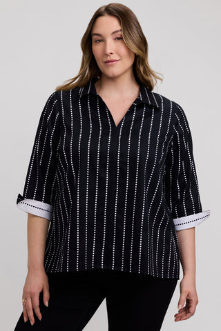 Agnes Plus Dotted Stripe 3/4 Sleeve Shirt