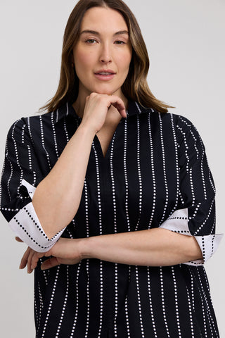 Agnes Plus Dotted Stripe 3/4 Sleeve Shirt