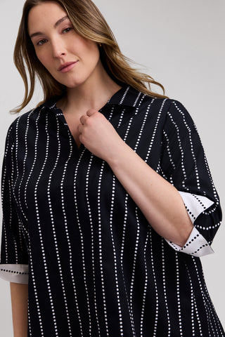Agnes Plus Dotted Stripe 3/4 Sleeve Shirt