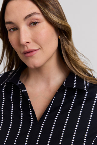 Agnes Plus Dotted Stripe 3/4 Sleeve Shirt
