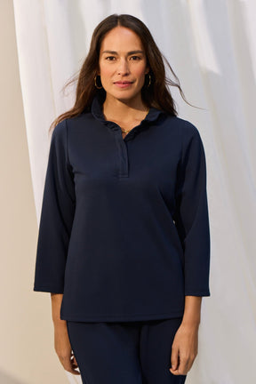 Tammy Knit Crepe 3/4 Sleeve Popover Shirt