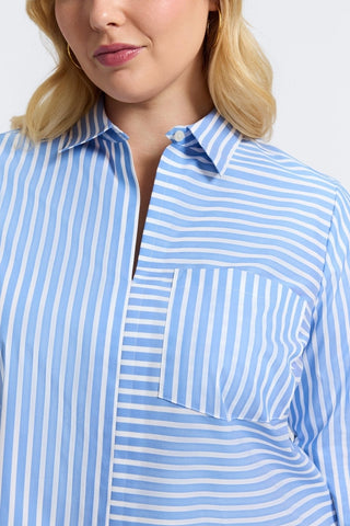 Close up of the bold stripe print of the Bella Plus Striped Long Sleeve Shirt
#color_periwinkle/white