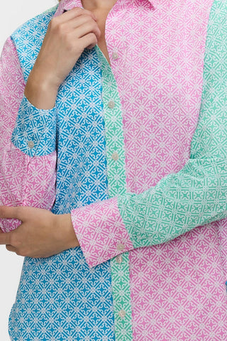 Meghan Plus Geo Lattice Colorblock Long Sleeve Shirt