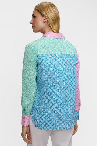 Back view of the Meghan Geo Lattice Colorblock Long Sleeve Shirt