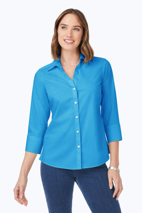 Mary No Iron Stretch 3/4 Sleeve Shirt, Blue Breeze