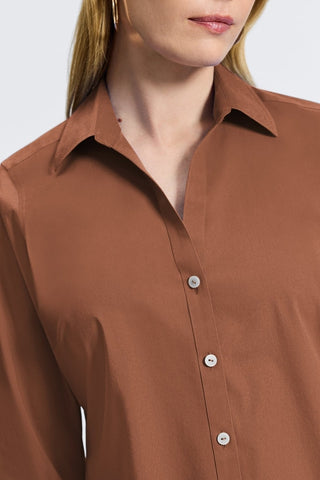 Close up view of the Mary No Iron Stretch 3/4 Sleeve Shirt showing off the collar and neckline #color_macchiato