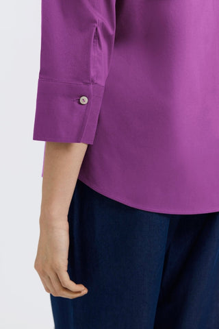 Zoomed in view showing the 3/4 length sleeve and shell buttoned cuff on the Mary No Iron Stretch 3/4 Sleeve Shirt #color_fig