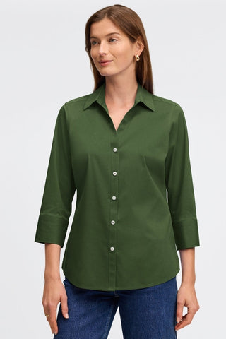 Front view of the Mary No Iron Stretch 3/4 Sleeve Shirt #color_basil