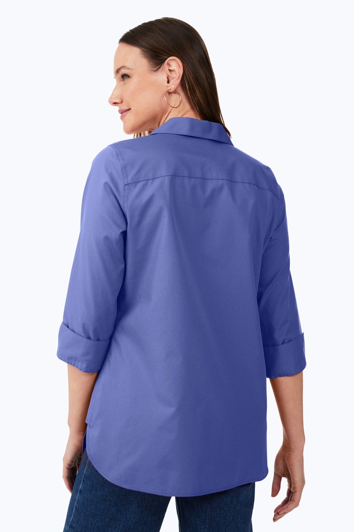 Pandora No Iron Pinpoint 3/4 Sleeve Tunic, Dark Chambray
