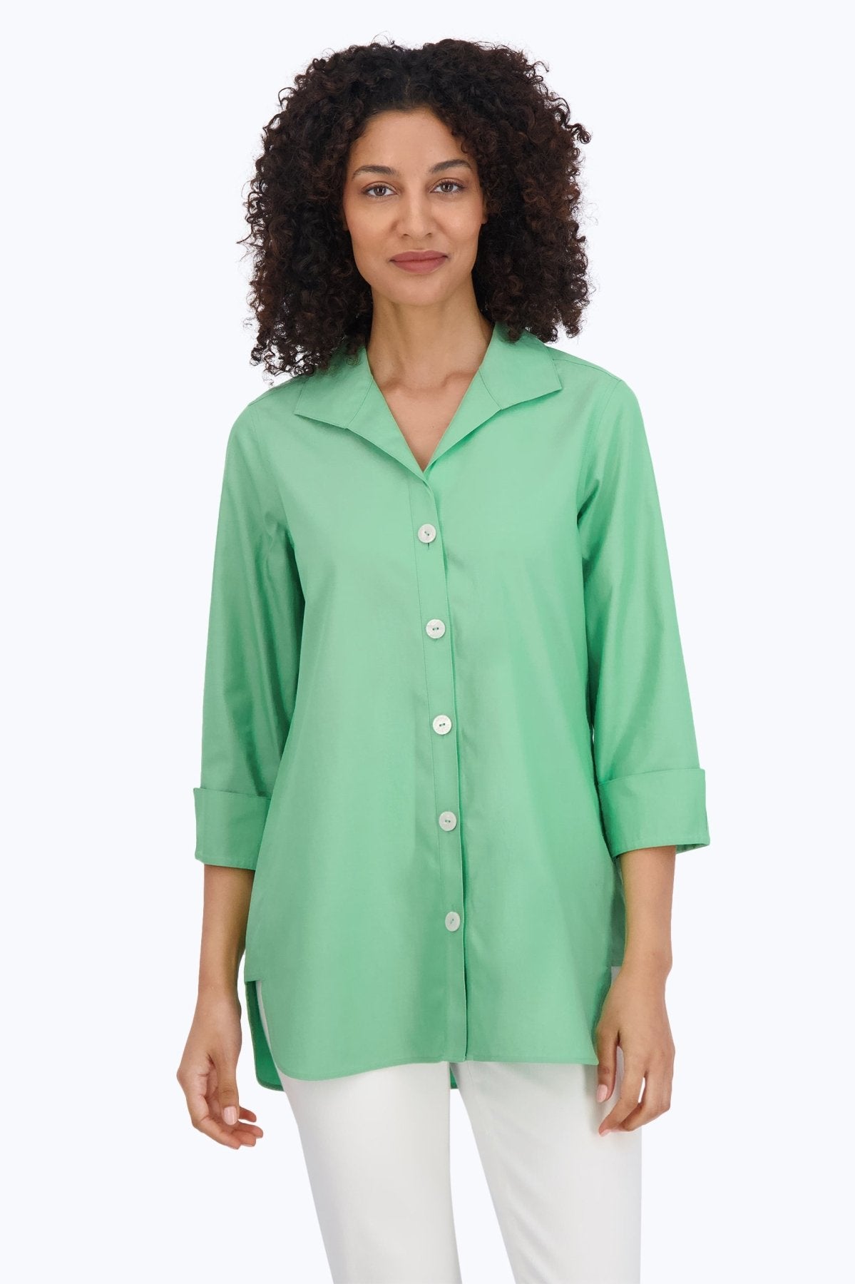 Pandora No Iron Pinpoint 3/4 Sleeve Tunic, New Leaf