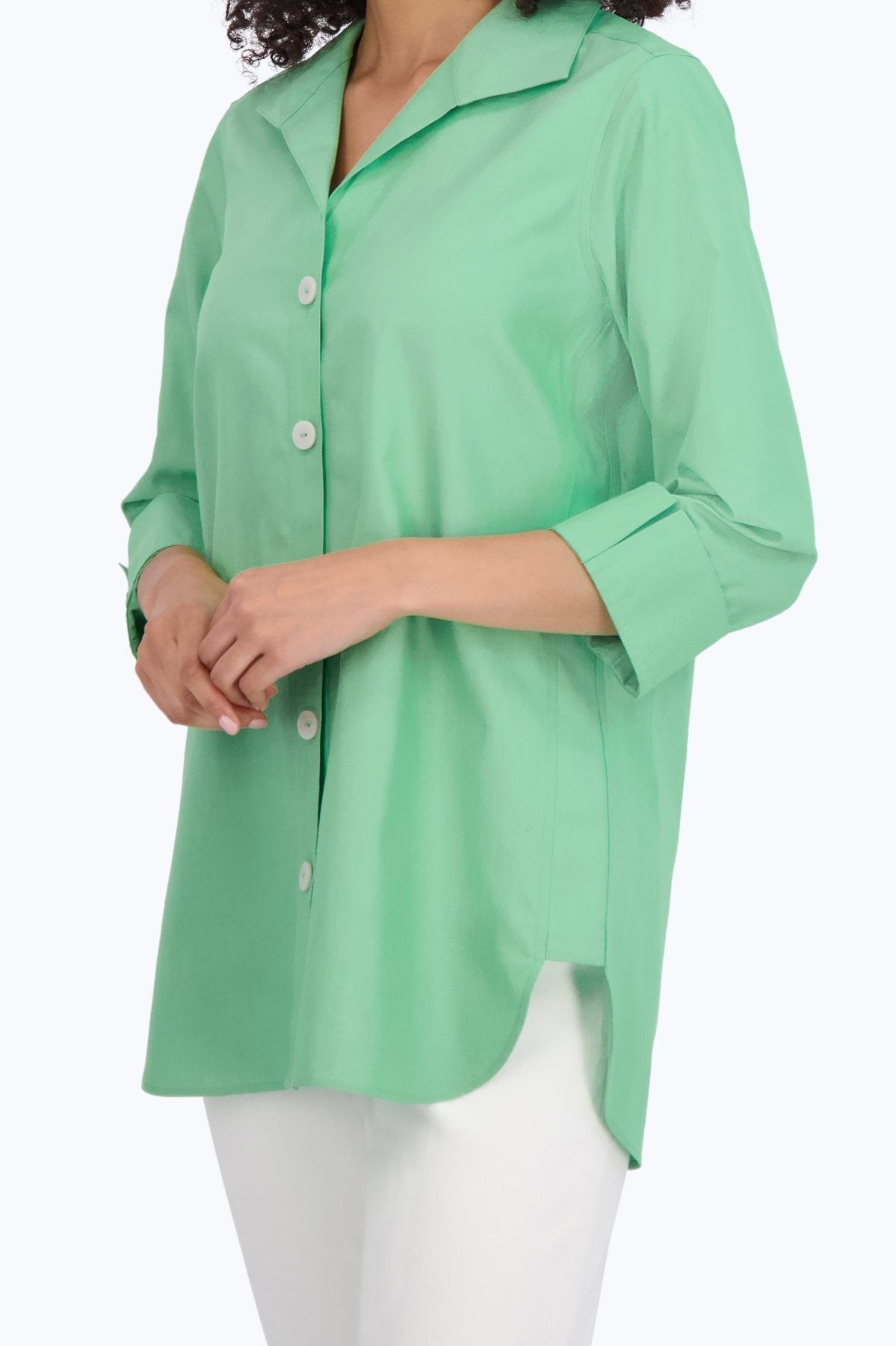 Pandora No Iron Pinpoint 3/4 Sleeve Tunic, New Leaf