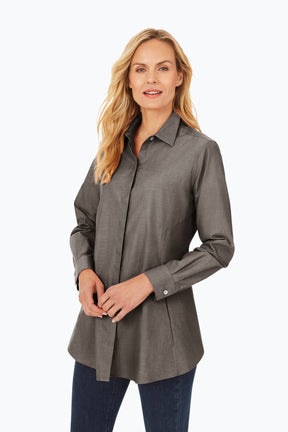 Cici No Iron Pinpoint Long Sleeve Tunic