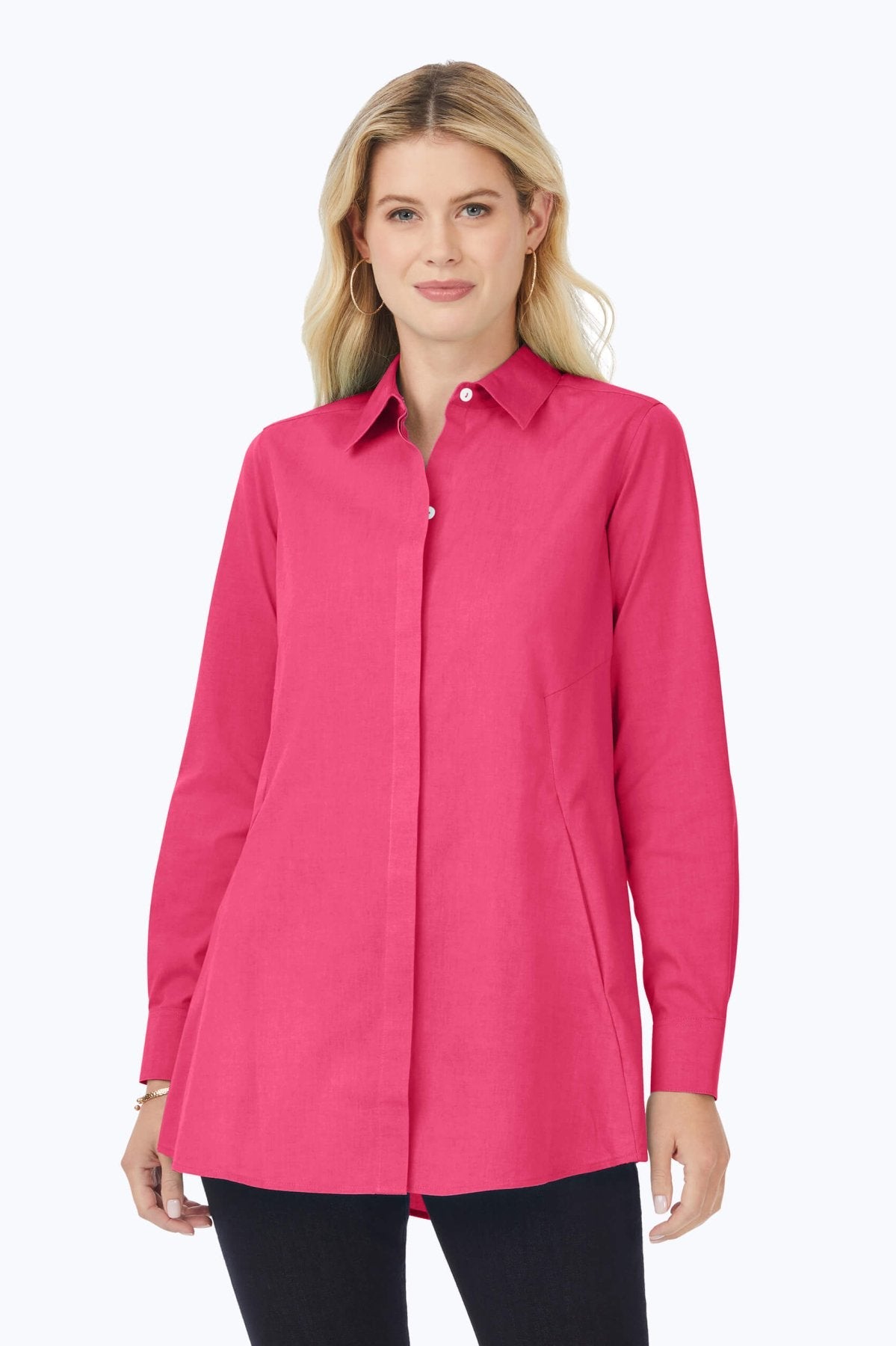 Cici No Iron Pinpoint Long Sleeve Tunic