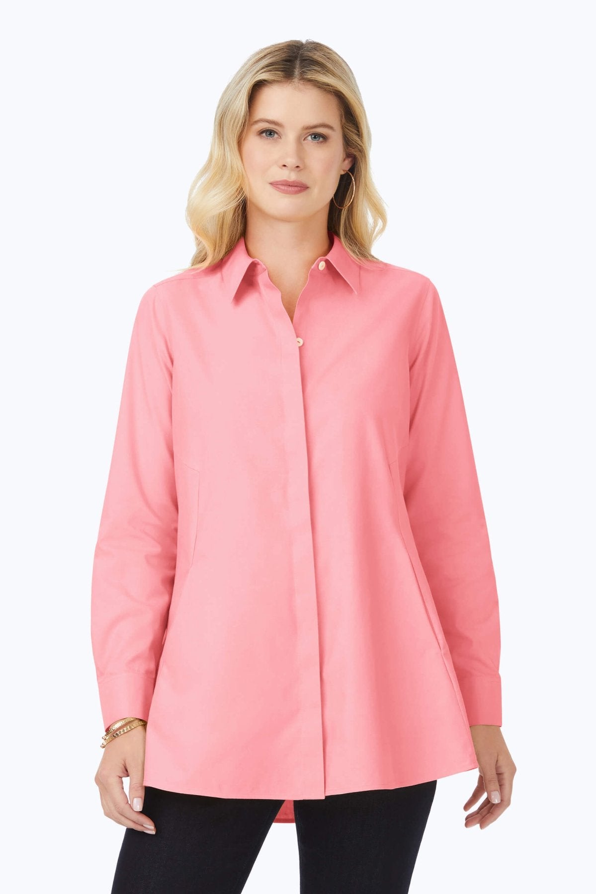 Cici No Iron Pinpoint Long Sleeve Tunic