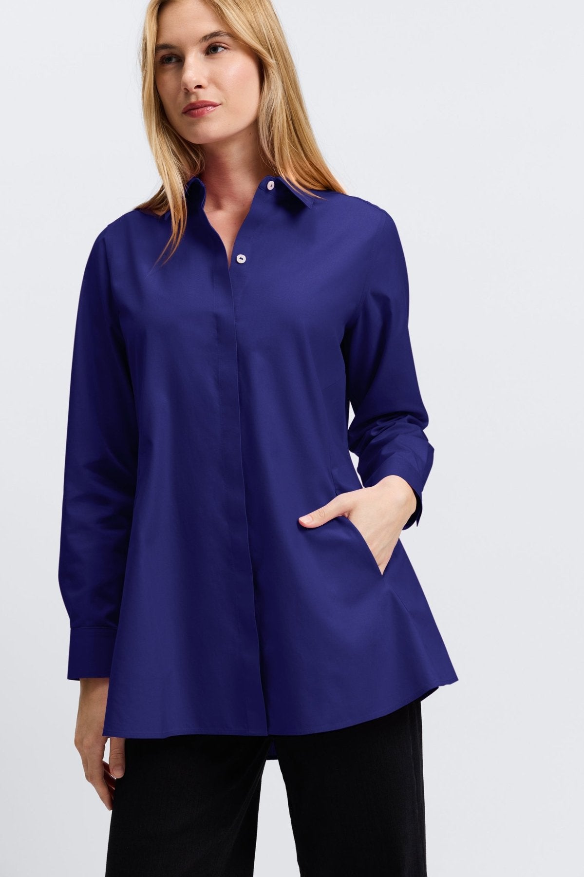 Cici No Iron Pinpoint Long Sleeve Tunic