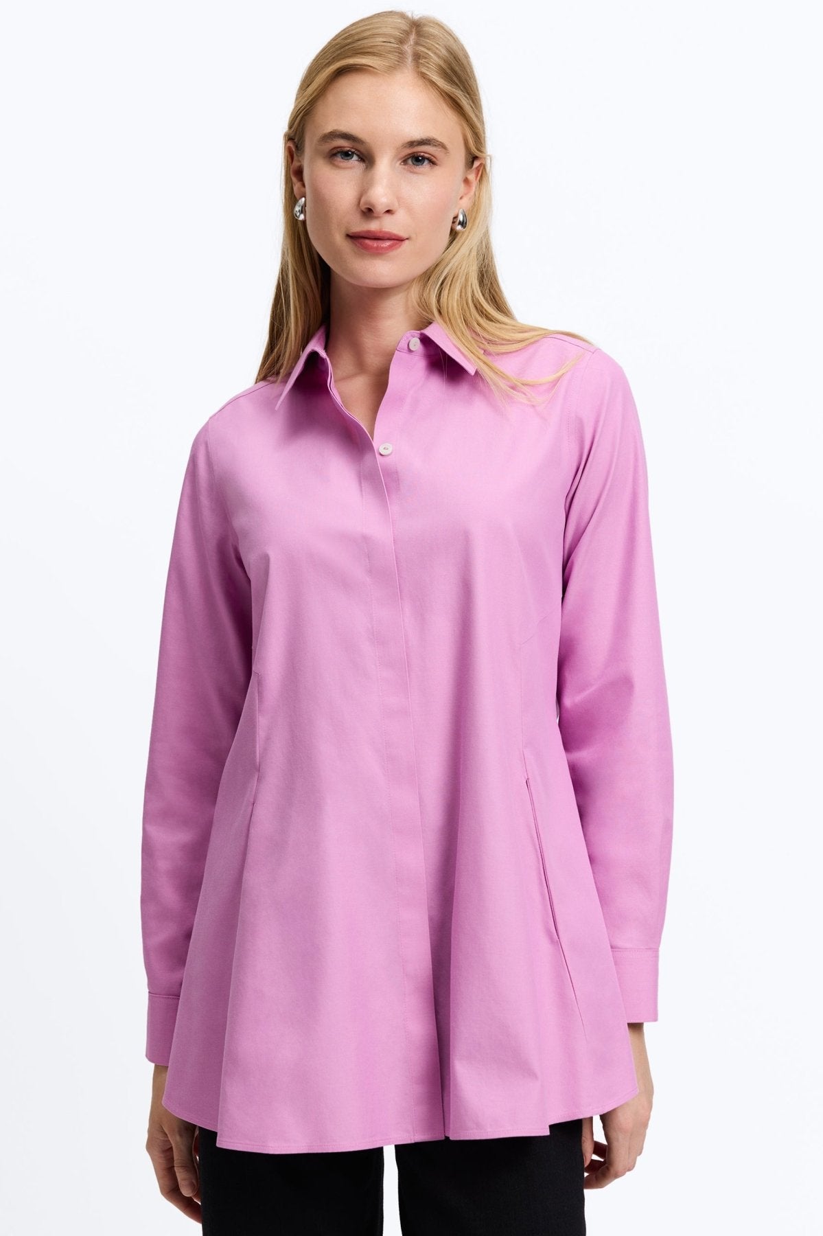 Cici No Iron Pinpoint Long Sleeve Tunic