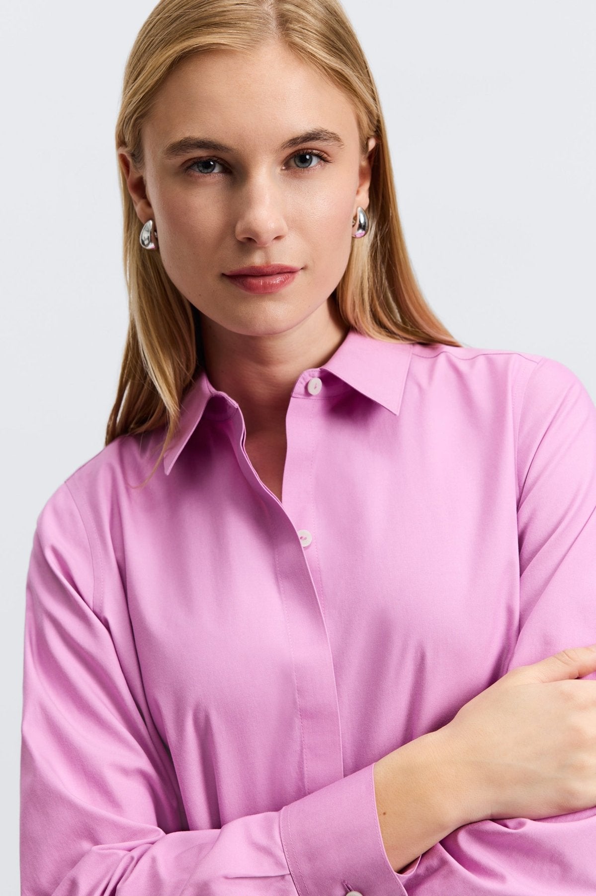 Cici No Iron Pinpoint Long Sleeve Tunic