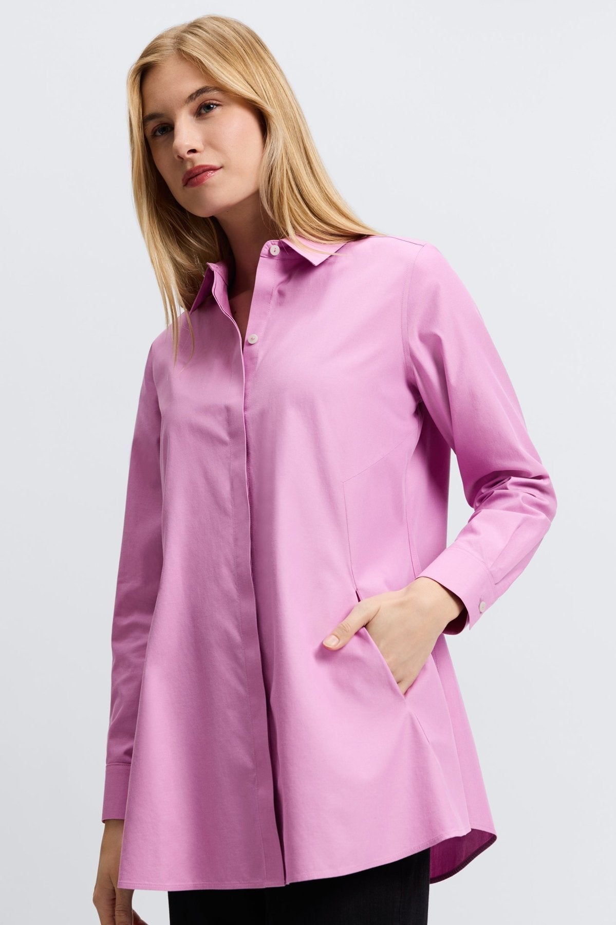 Cici No Iron Pinpoint Long Sleeve Tunic