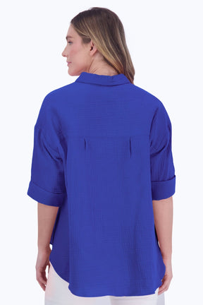 TheMogan Women's Crinkled Gauze Cotton Dual Pocket 3/4