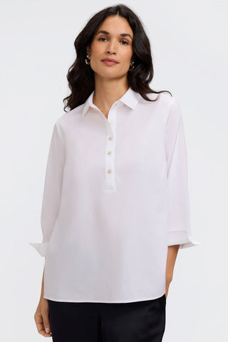 Therese no iron stretch 3/4 sleeve popover shirt in white