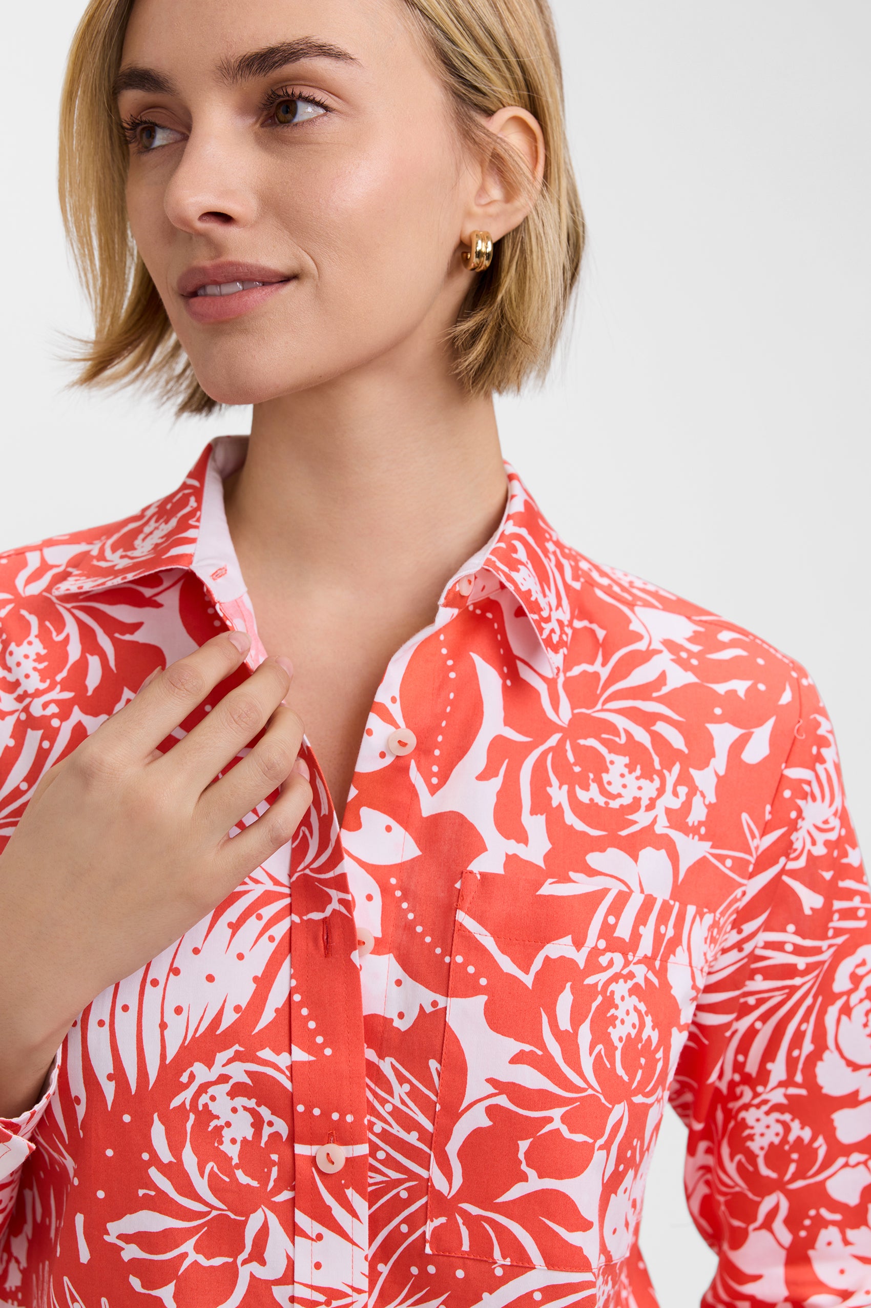 Jodie Dotted Blooms Long Sleeve Short Shirt