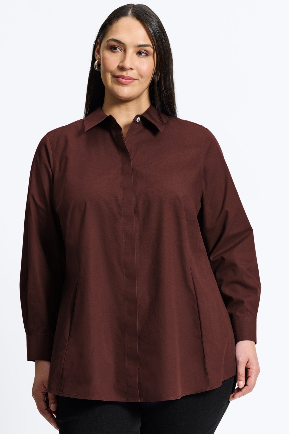 Cici Plus No Iron Pinpoint Long Sleeve Tunic