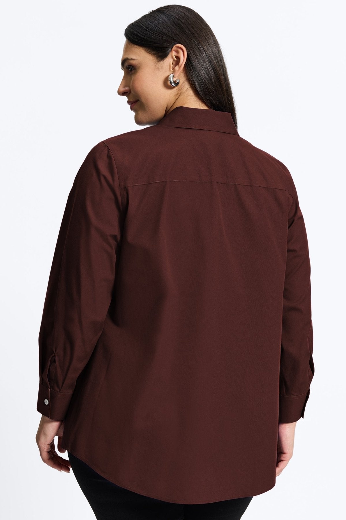 Cici Plus No Iron Pinpoint Long Sleeve Tunic