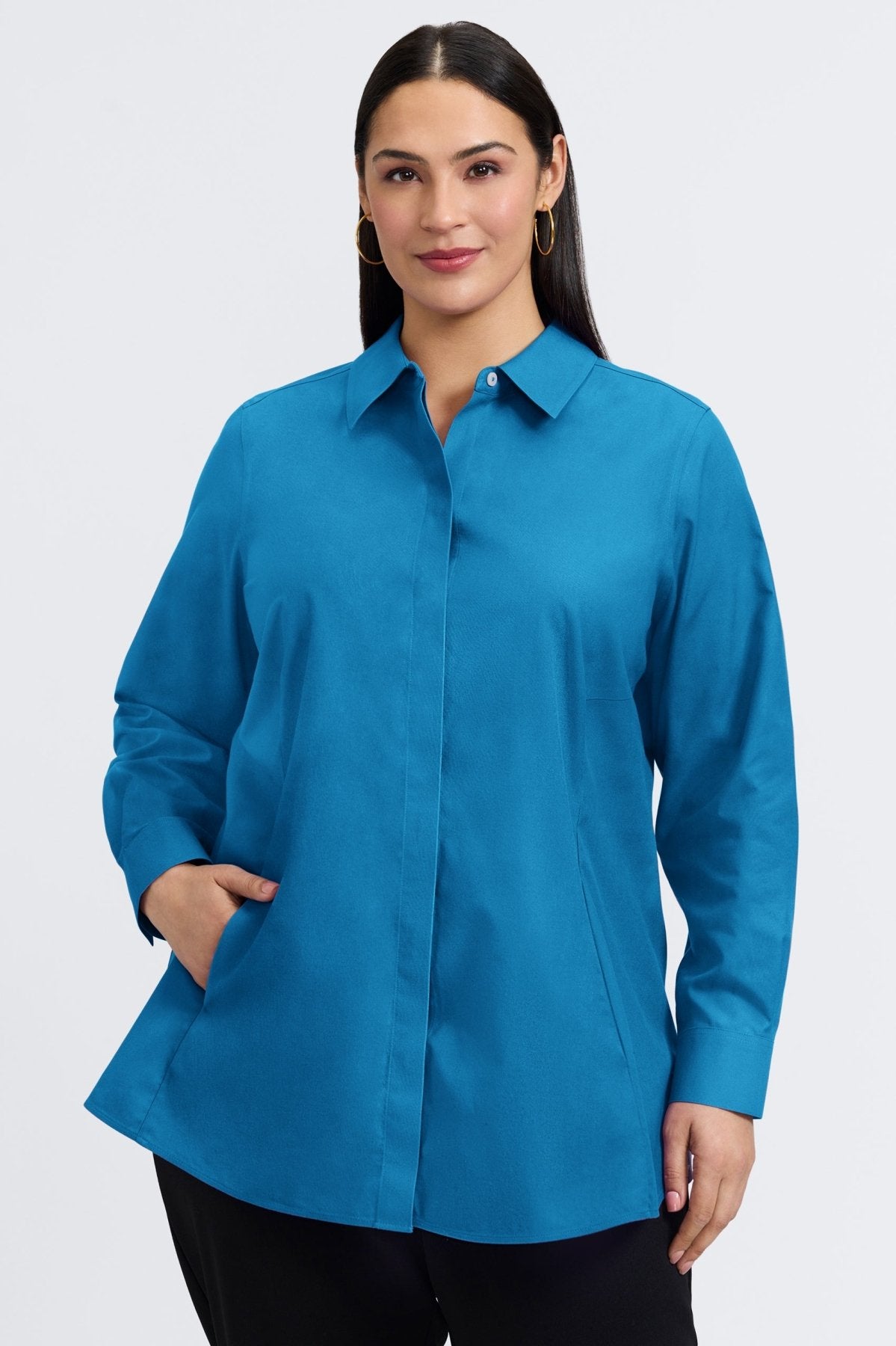 Cici Plus No Iron Pinpoint Long Sleeve Tunic