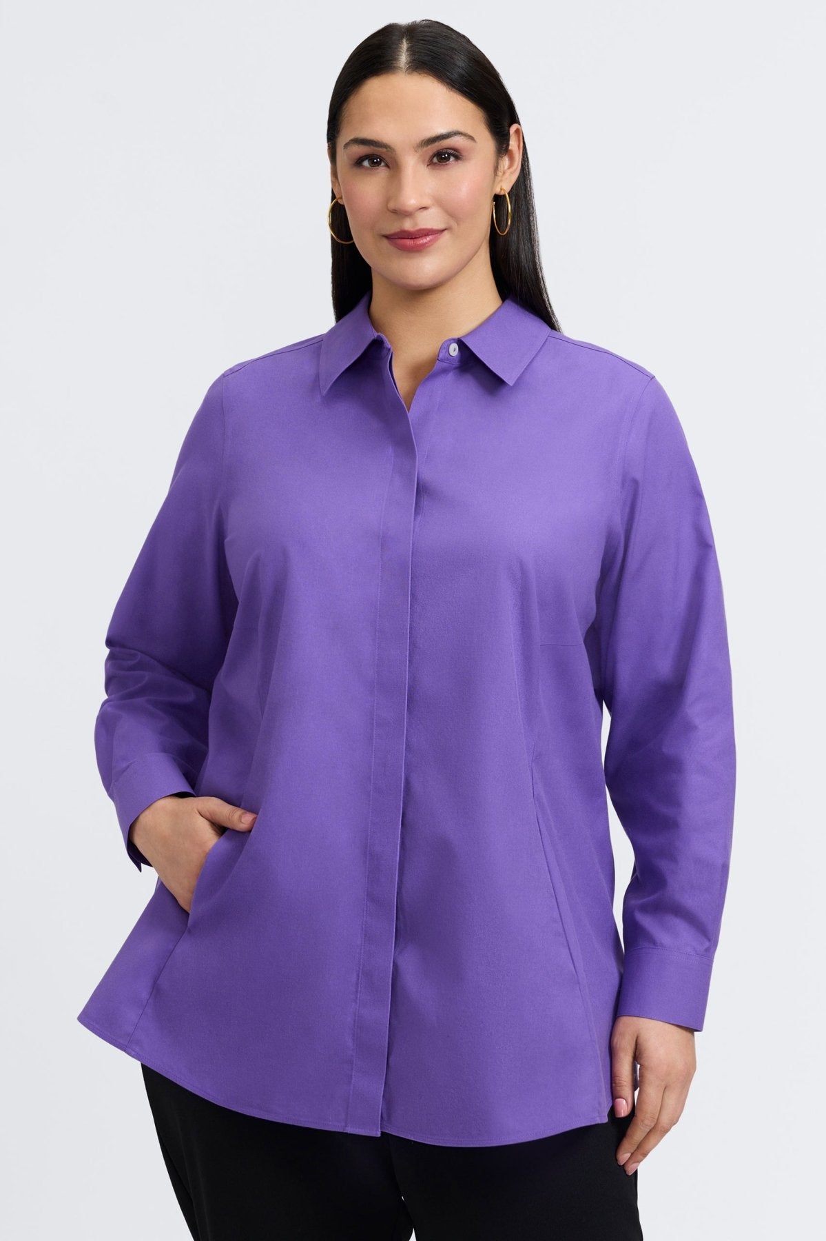 Cici Plus No Iron Pinpoint Long Sleeve Tunic