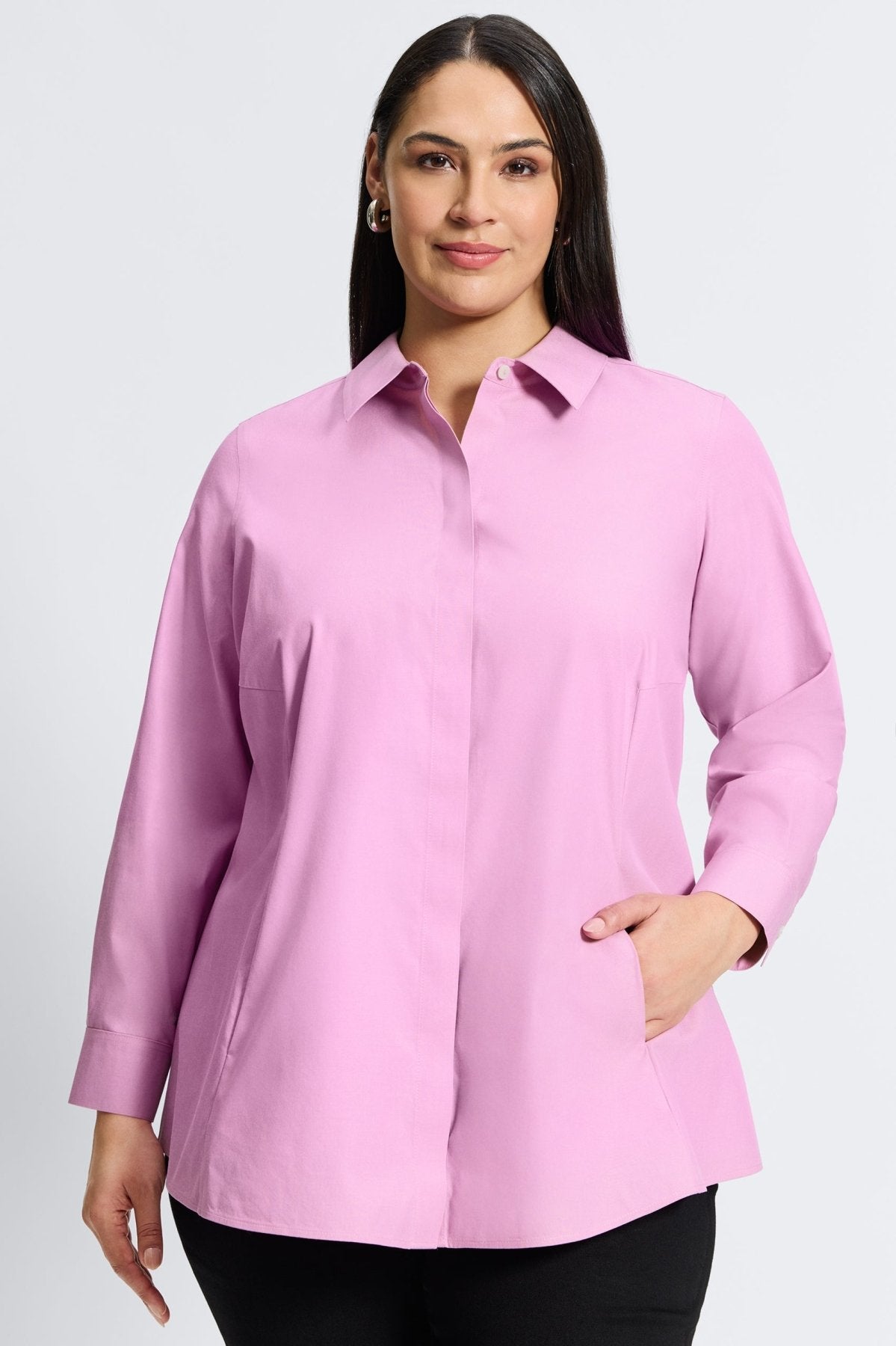 Cici Plus No Iron Pinpoint Long Sleeve Tunic