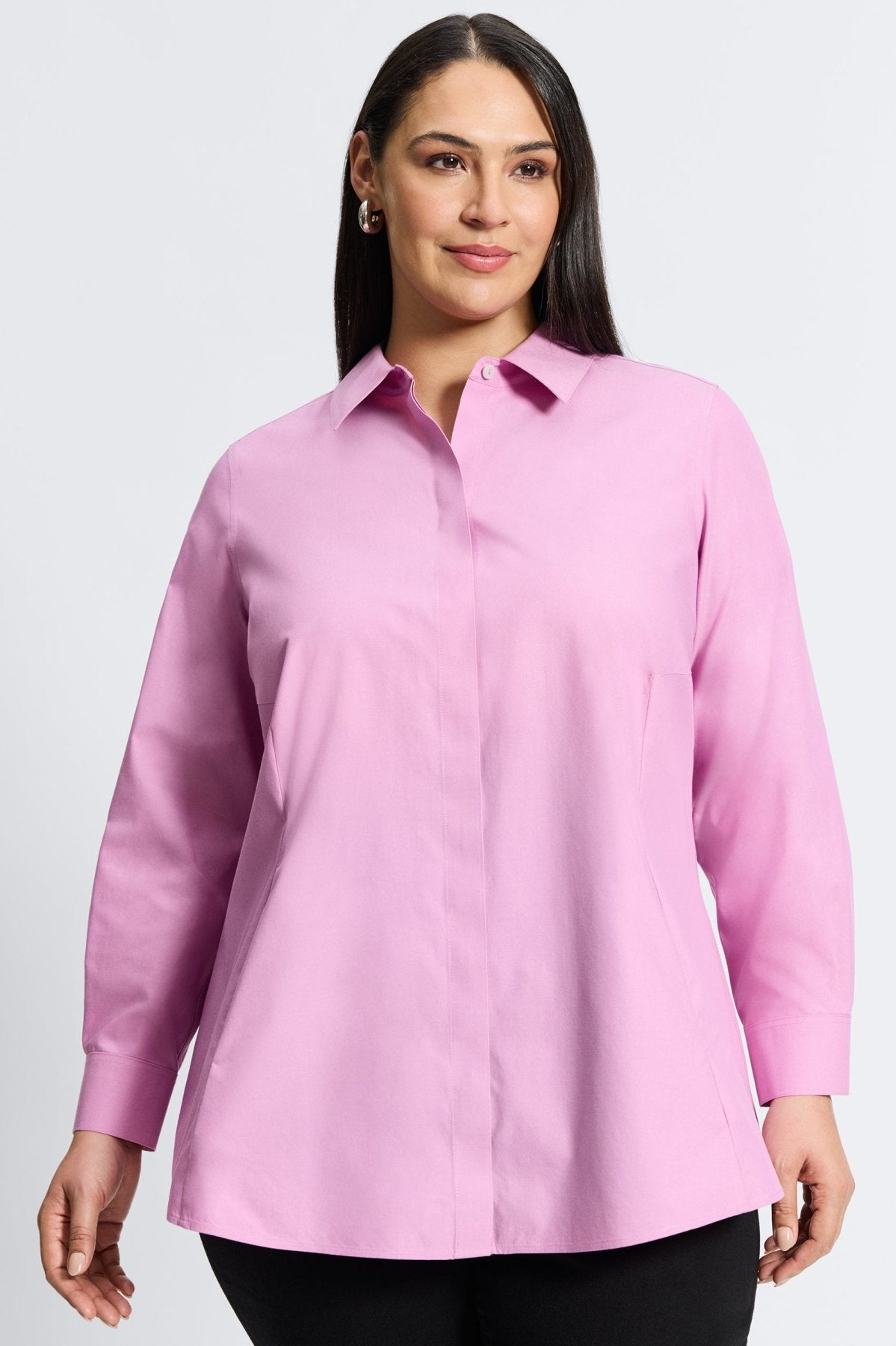 Cici Plus No Iron Pinpoint Long Sleeve Tunic