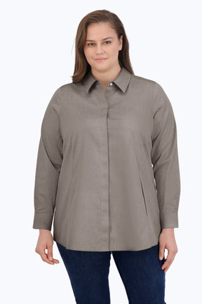 Cici Plus No Iron Pinpoint Long Sleeve Tunic