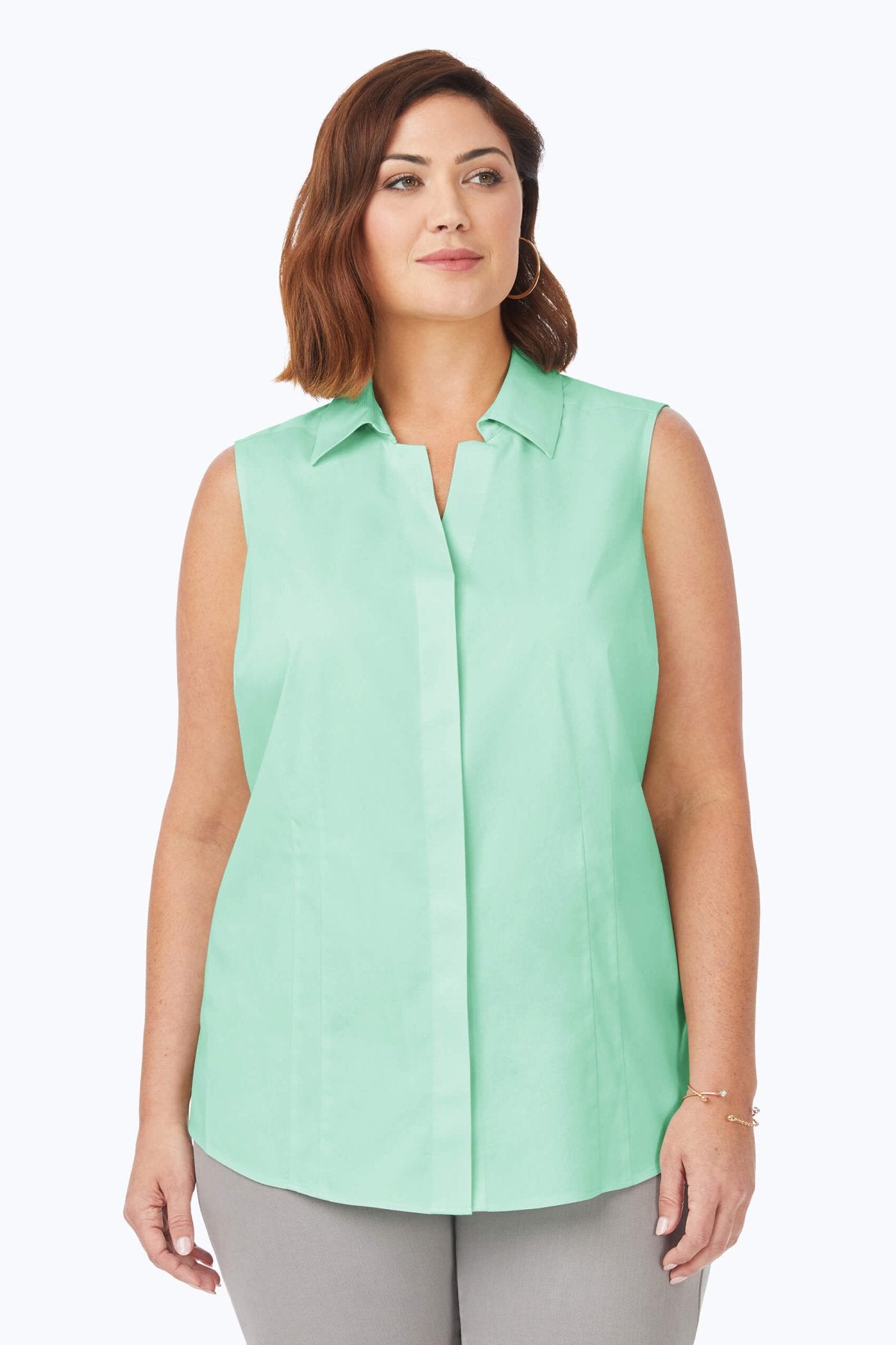 Taylor Plus No Iron Stretch Sleeveless Shirt, Sea Mist