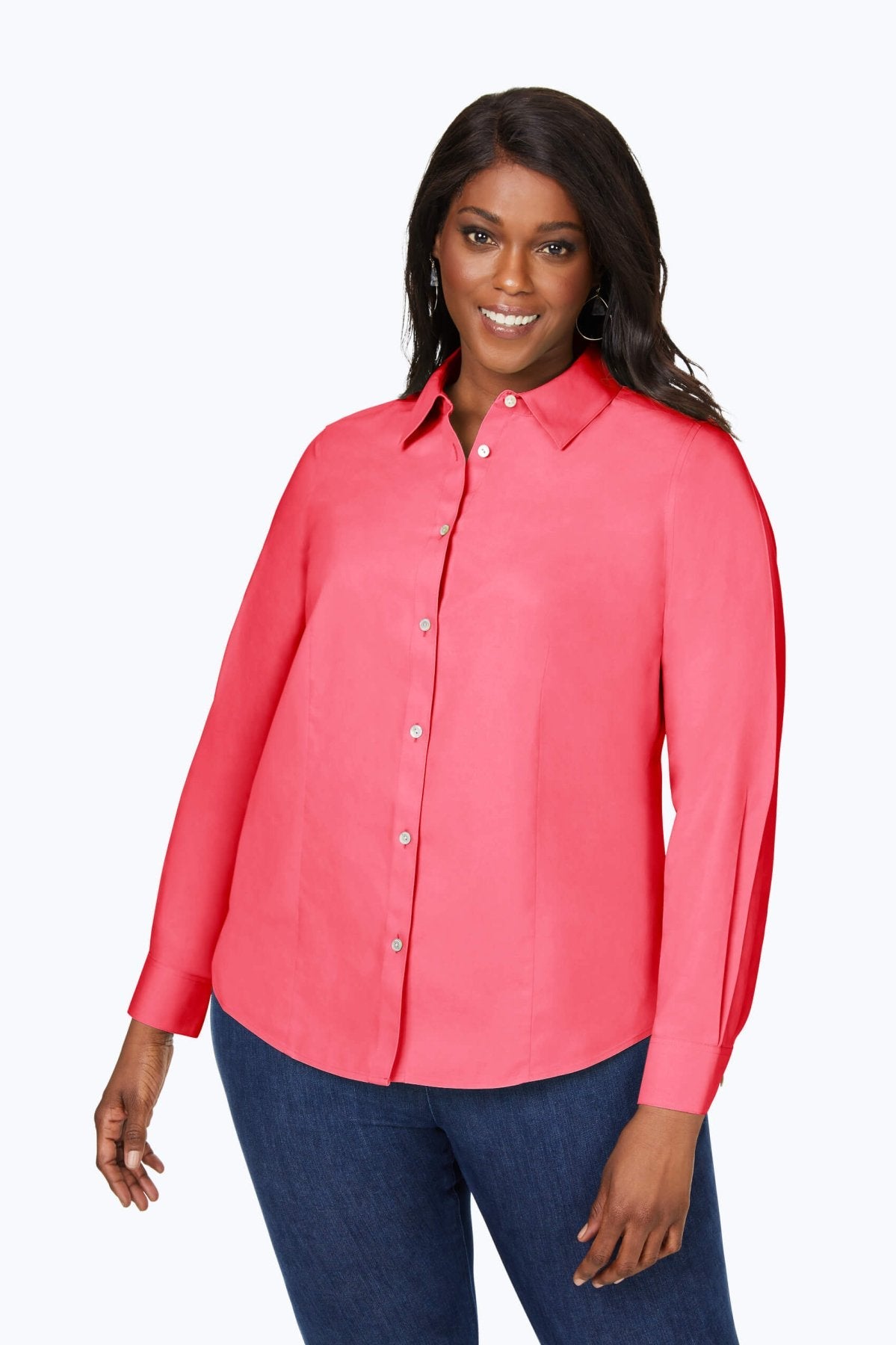 Dianna Plus Essential Pinpoint Non-Iron Shirt- Foxcroft