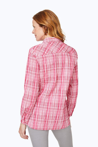 Germaine Purely Plaid Crinkle Tunic #color_rose red purely plaid crinkle