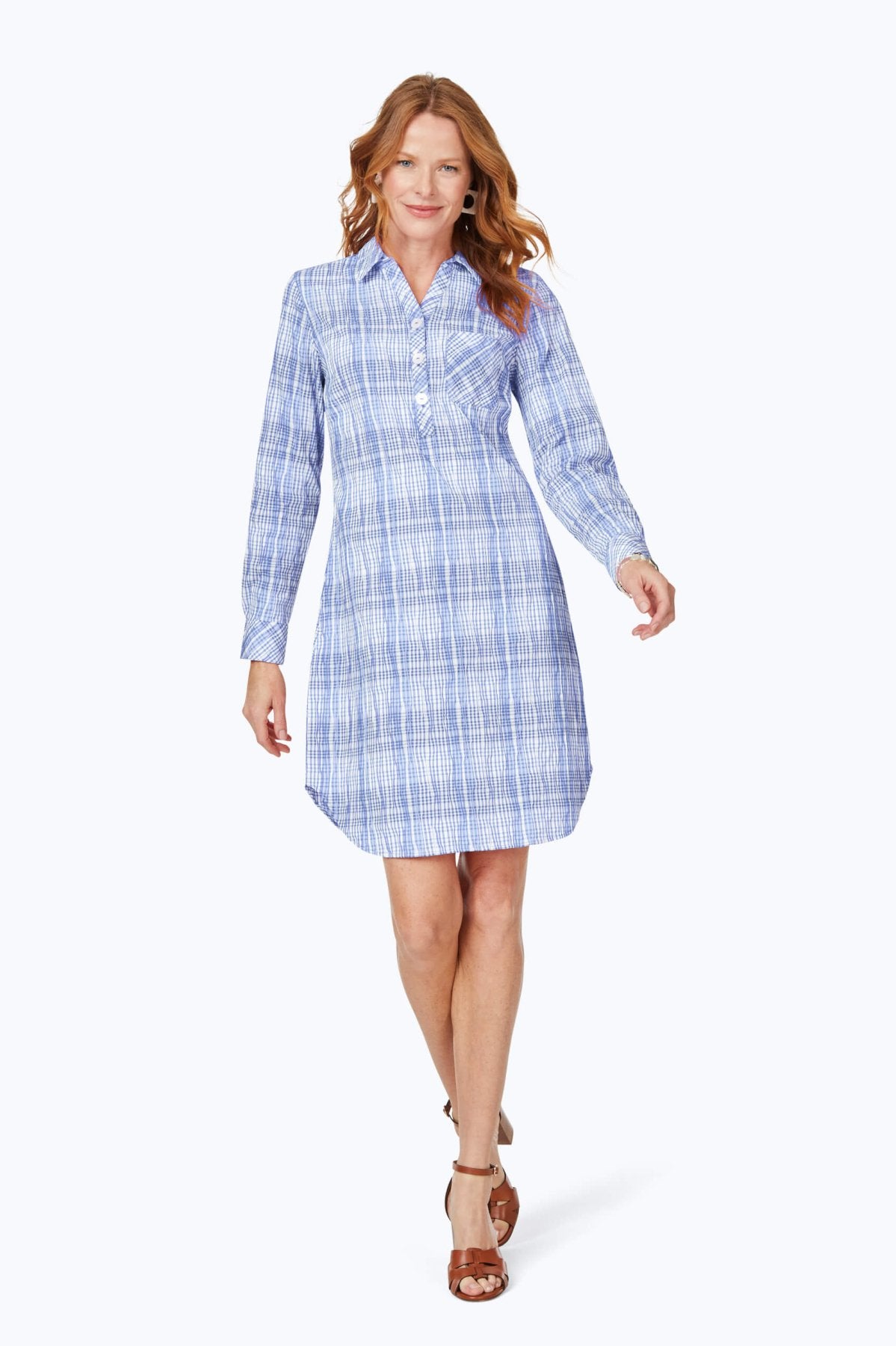 Delaney Purely Plaid Crinkle Long Sleeve Dress