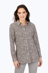 Luxe Leopard Non-Iron Tunic #color_dark chocolate luxe leopard