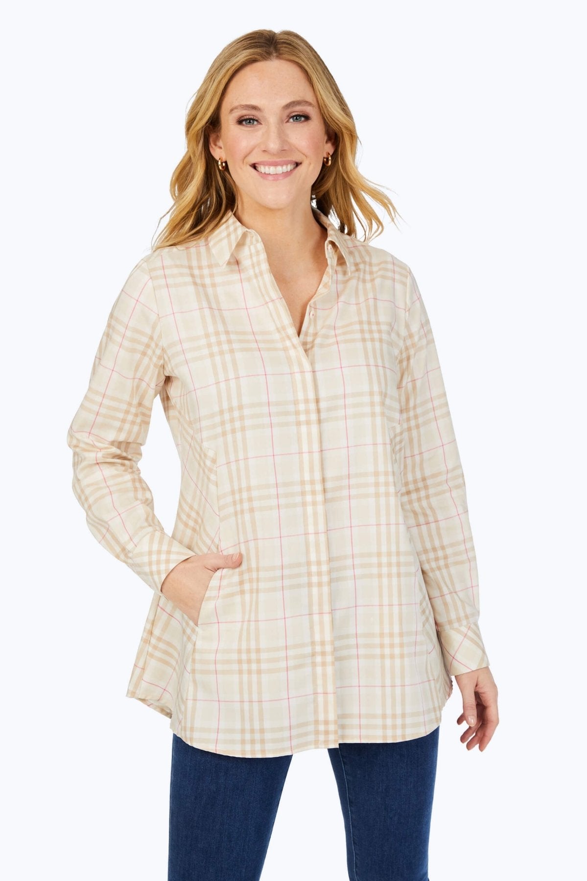 Cici Warm Plaid Long Sleeve Tunic