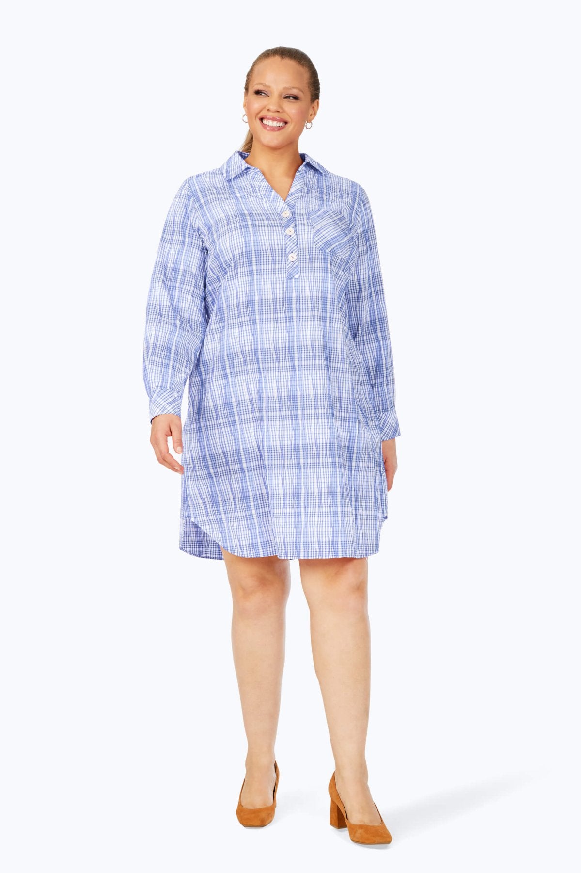 Delaney Plus Purely Plaid Crinkle Long Sleeve Dress