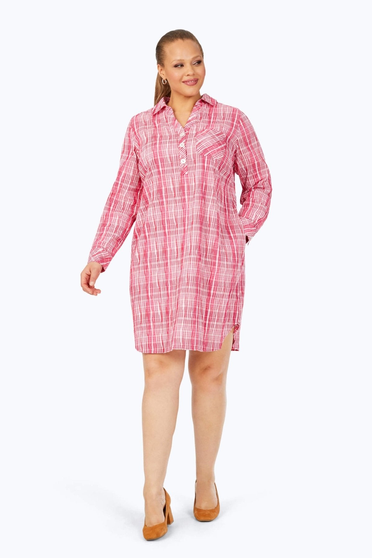 Delaney Plus Purely Plaid Crinkle Long Sleeve Dress