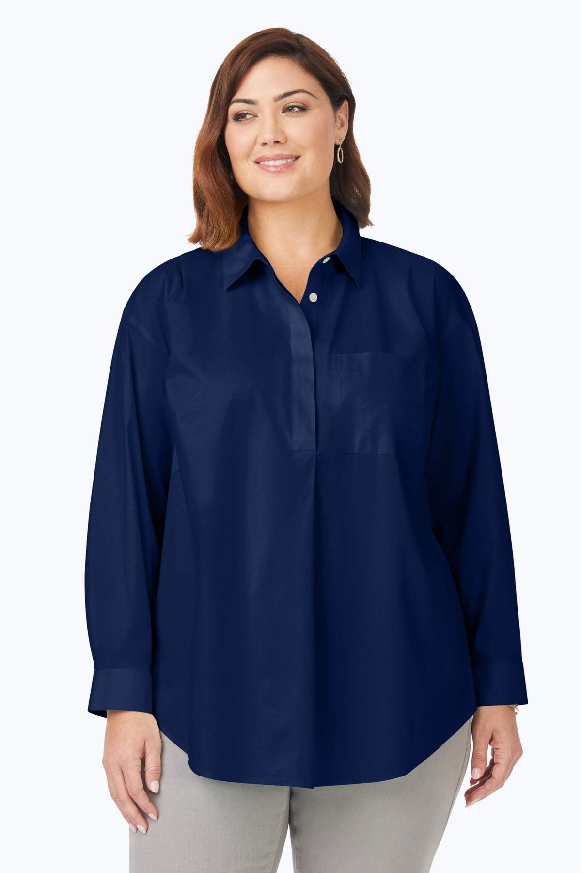 Lacey Plus Stretch No Iron Pullover Long Sleeve Tunic