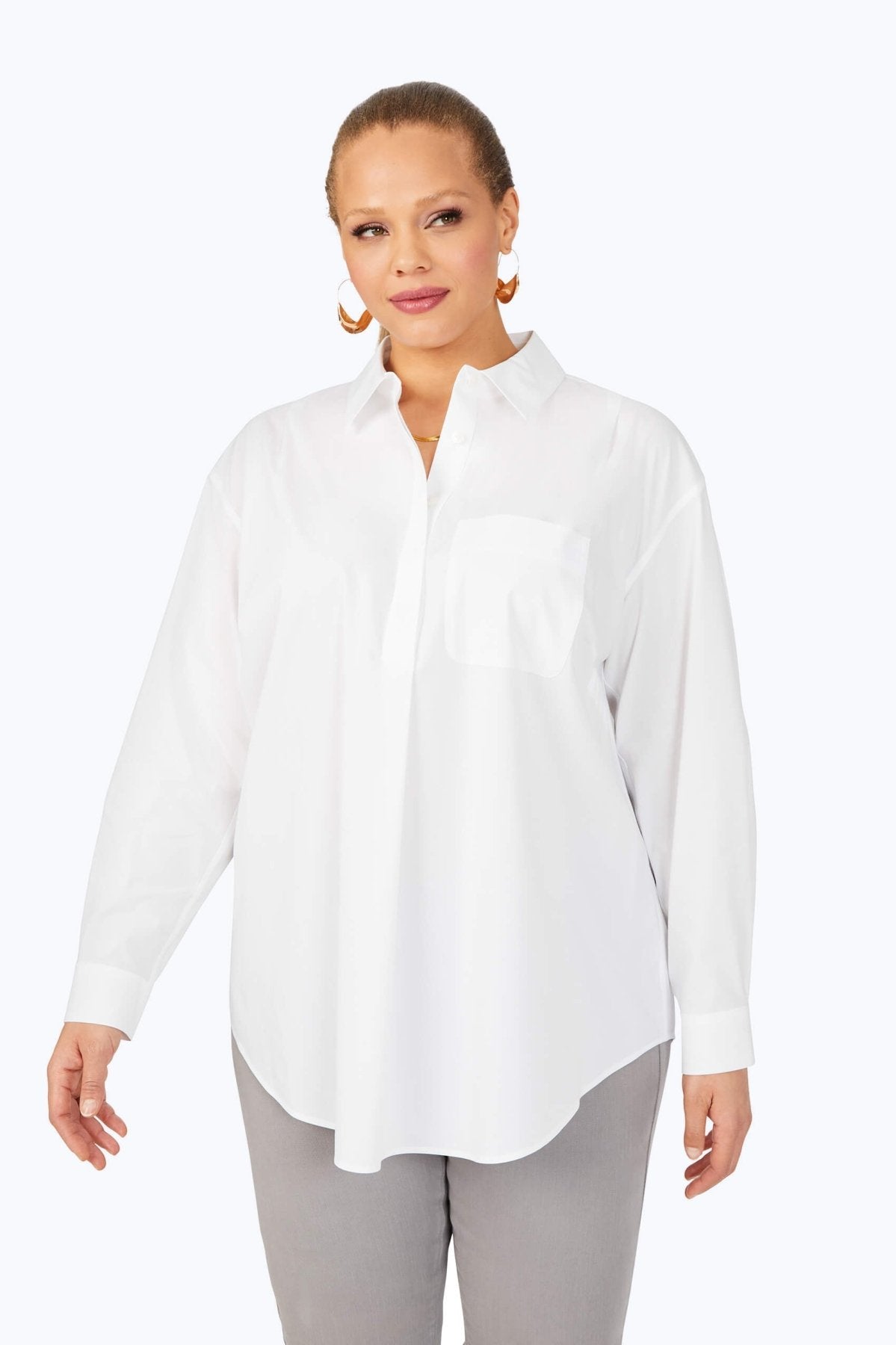 Lacey Plus Stretch No Iron Pullover Long Sleeve Tunic