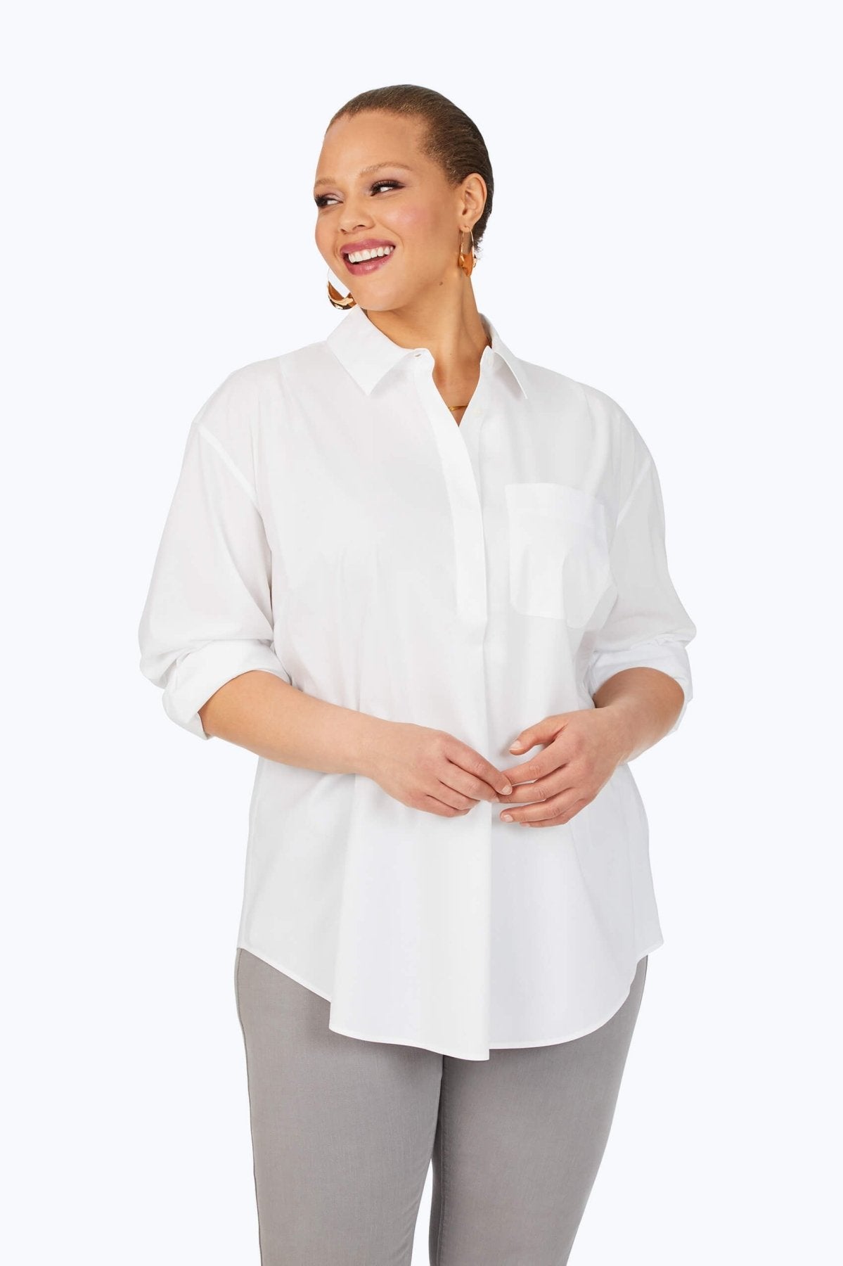 Lacey Plus Stretch No Iron Pullover Long Sleeve Tunic