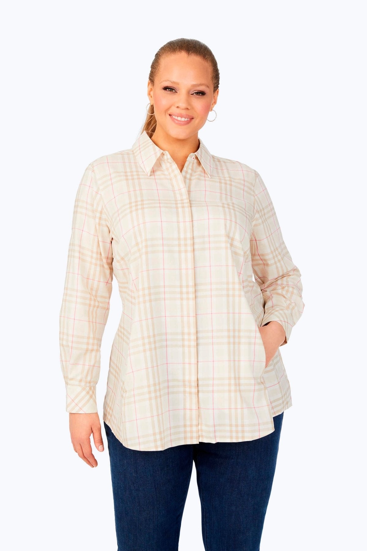 Cici Plus Warm Plaid Long Sleeve Tunic