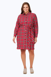 Plus Holiday Plaid Non-Iron Dress #color_red multi holiday tartan