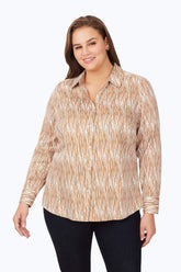 Ava Plus Non-Iron Warm Geo Shirt #color_ivory multi warm geo