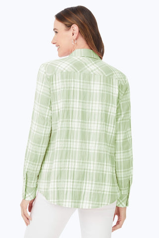 Rhea Puckered Spring Plaid Shirt #color_sea mist pucker spring plaid