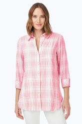 Germaine Puckered Spring Plaid Tunic #color_pink champagne pucker spring plaid